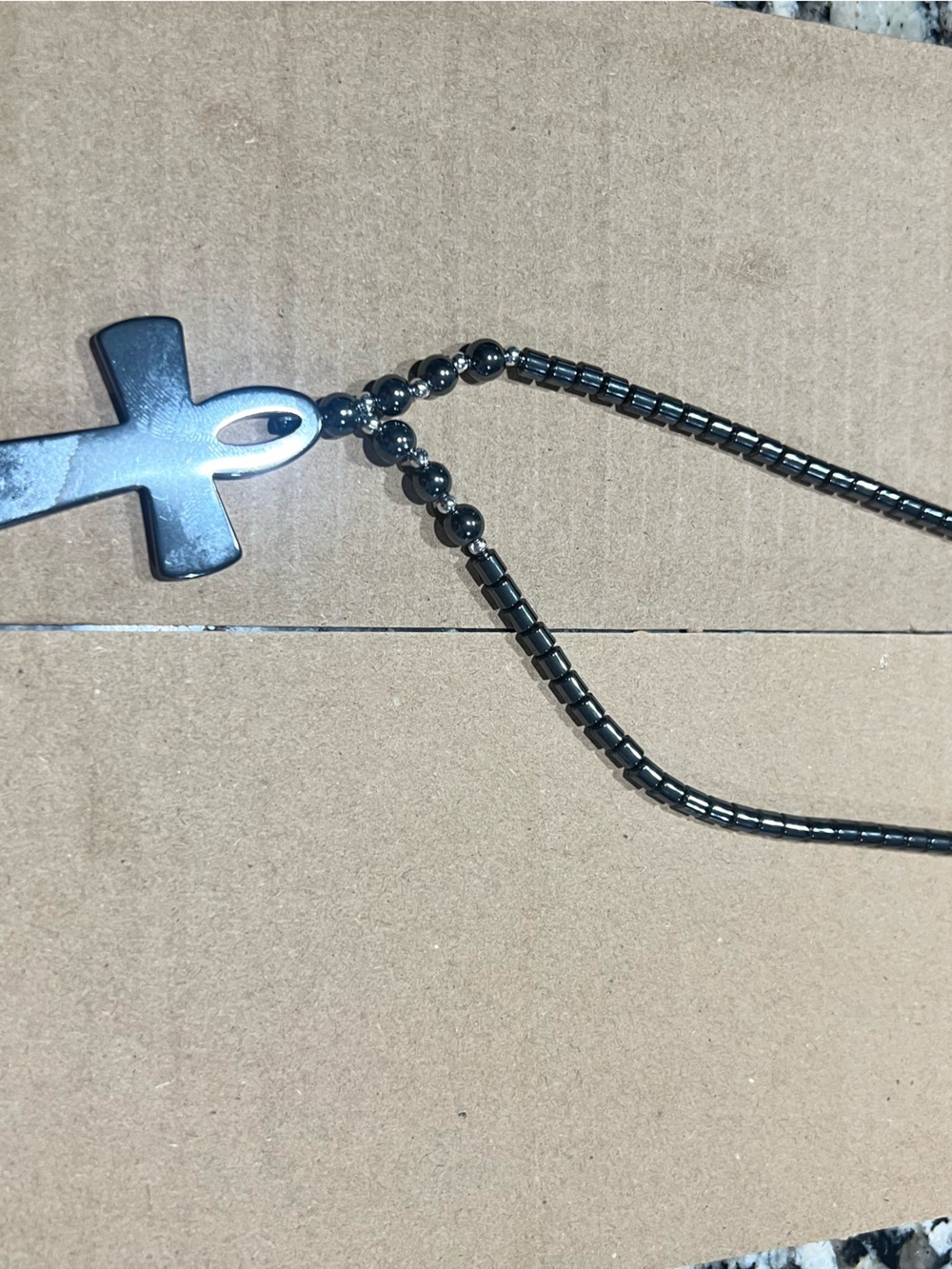 Hematite Cross Pendant Necklace - Dark Gray